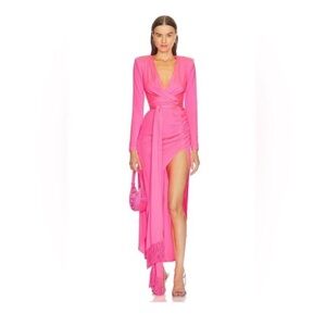Bronx and Banco Electric Barbie Pink Fringe Belted Maxi Dress Size Medium